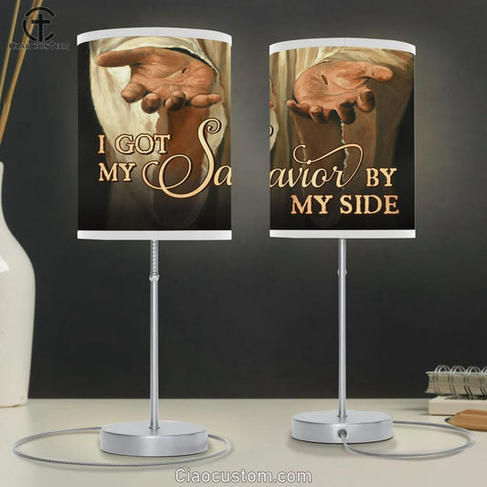 I Got My Savior By My Side Table Lamp - The Hand Of God Large Table Lamp Art - Christian Lamp Art Home Decor - Religious Table Lamp Prints