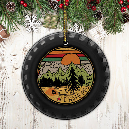I Hate People Campervan Tire Ceramic Circle Ornament - Decorative Ornament - Christmas Ornament
