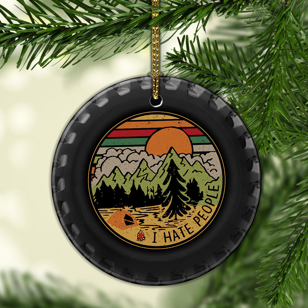 I Hate People Campervan Tire Ceramic Circle Ornament - Decorative Ornament - Christmas Ornament