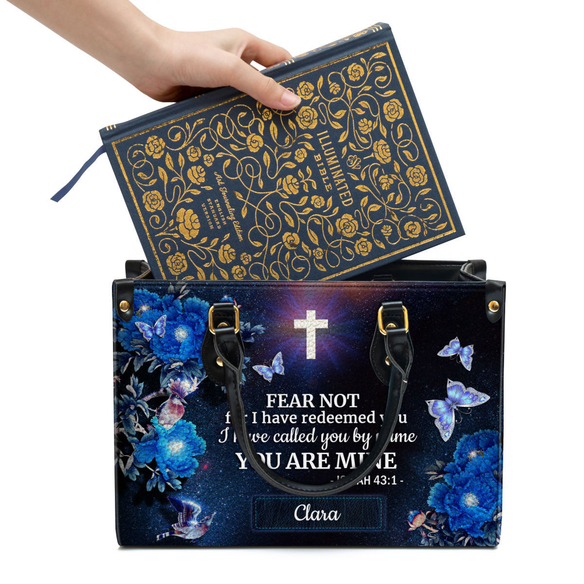 I Have Called You By Name Leather Bag - Custom Name Flower Leather Handbag - Christian Gifts For Women