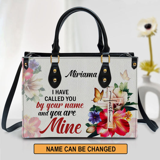 I Have Called You By Your Name Isaiah 431 Cross And Flower Leather Bag - Personalized Leather Bible Handbag - Christian Gifts for Women