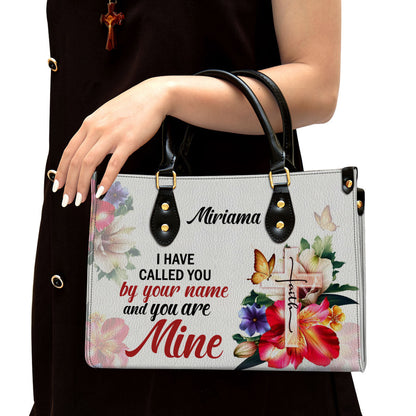 I Have Called You By Your Name Isaiah 431 Cross And Flower Leather Bag - Personalized Leather Bible Handbag - Christian Gifts for Women
