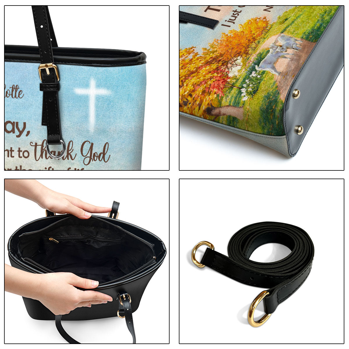 I Just Want To Thank God For The Gift Of Life Personalized Large Leather Tote Bag - Christian Inspirational Gifts For Women