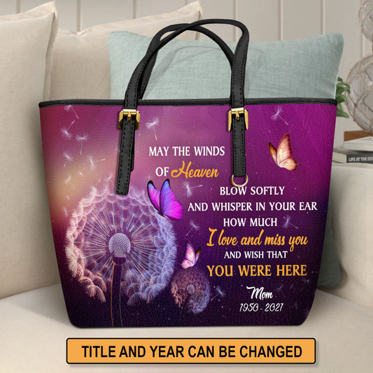 I Love And Miss You Personalized Memorial Large Leather Tote Bag - Christian Inspirational Gifts For Women