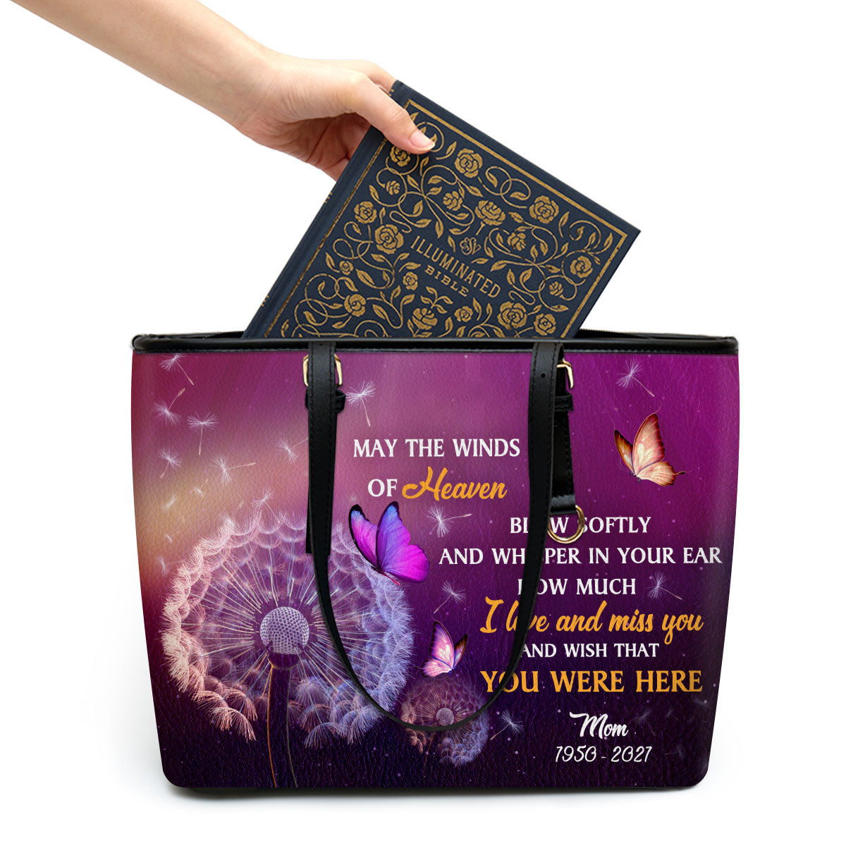 I Love And Miss You Personalized Memorial Large Leather Tote Bag - Christian Inspirational Gifts For Women