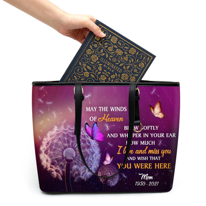 I Love And Miss You Personalized Memorial Large Leather Tote Bag - Christian Inspirational Gifts For Women