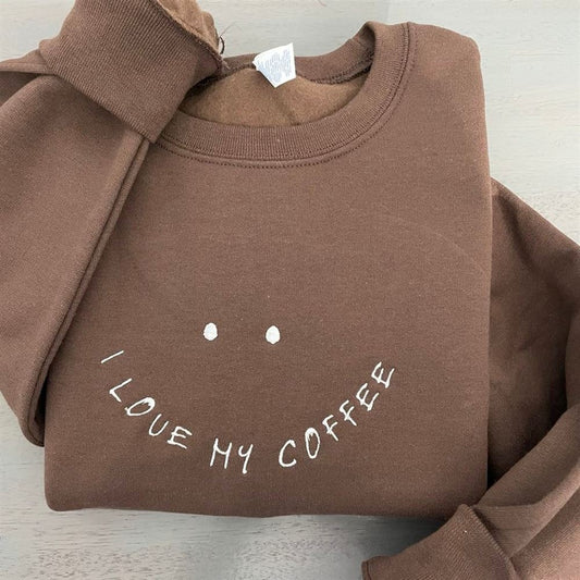 I Love My Coffee Embroidered Sweatshirt, Women's Embroidered Sweatshirts