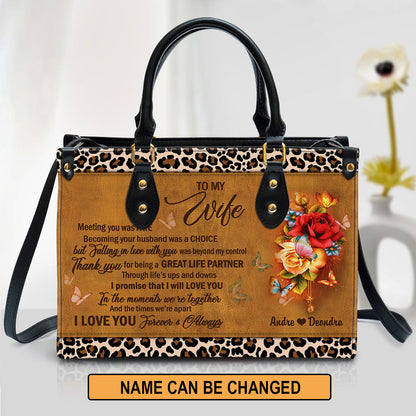 I Love You Forever And Always Leather Bag - Custom Name Flower Leather Handbag For Wife - Christian Gifts For Women