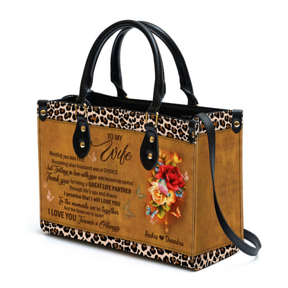 I Love You Forever And Always Leather Bag - Custom Name Flower Leather Handbag For Wife - Christian Gifts For Women