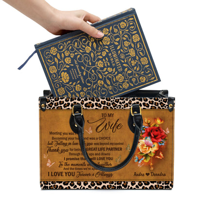 I Love You Forever And Always Leather Bag - Custom Name Flower Leather Handbag For Wife - Christian Gifts For Women