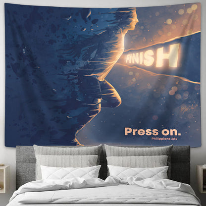 I Press On Philippians 3 14 - Religious Tapestry - Jesus Christ Tapestry - Bible Wall Tapestry