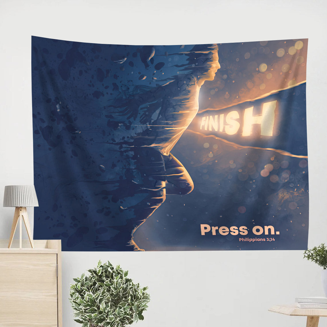 I Press On Philippians 3 14 - Religious Tapestry - Jesus Christ Tapestry - Bible Wall Tapestry