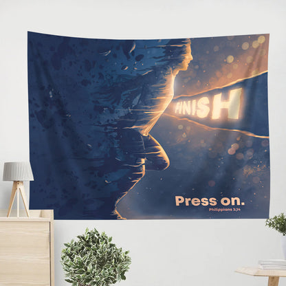 I Press On Philippians 3 14 - Religious Tapestry - Jesus Christ Tapestry - Bible Wall Tapestry