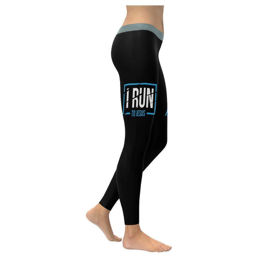 I Run To Jesus Funny Christian Gospel Faith  Upf40+ Womens Leggings - Christian Leggings For Women