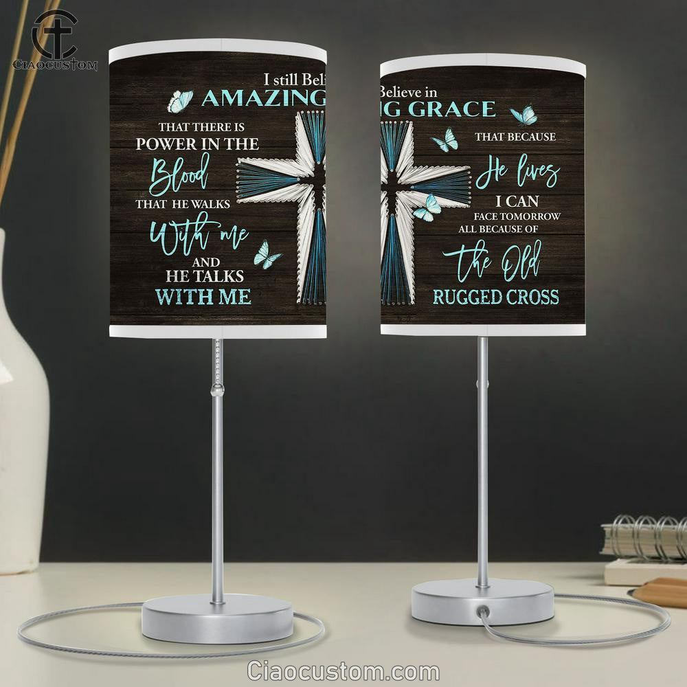 I Still Believe In Amazing Grace Blue Cross Butterfly Lamp Art Table Lamp - Christian Lamp Art - Religious Art