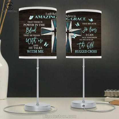I Still Believe In Amazing Grace Blue Cross Butterfly Lamp Art Table Lamp - Christian Lamp Art - Religious Art