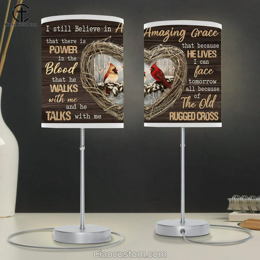 I Still Believe In Amazing Grace Cardinal Heart Shaped Thorns Large Table Lamp Art - Christian Lamp Art Home Decor - Religious Table Lamp Prints