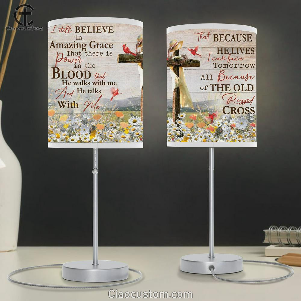 I Still Believe In Amazing Grace Cross Daisy Field Cardinal Large Table Lamp Art - Christian Lamp Art Home Decor - Religious Table Lamp Prints