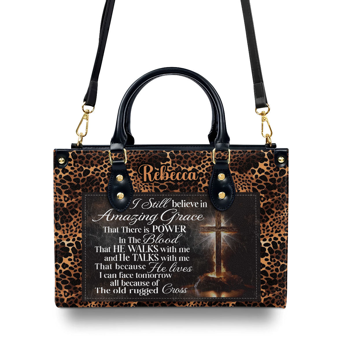I Still Believe In Amazing Grace Cross  Personalized Leather Handbag With Zipper - Inspirational Gift Christian Ladies