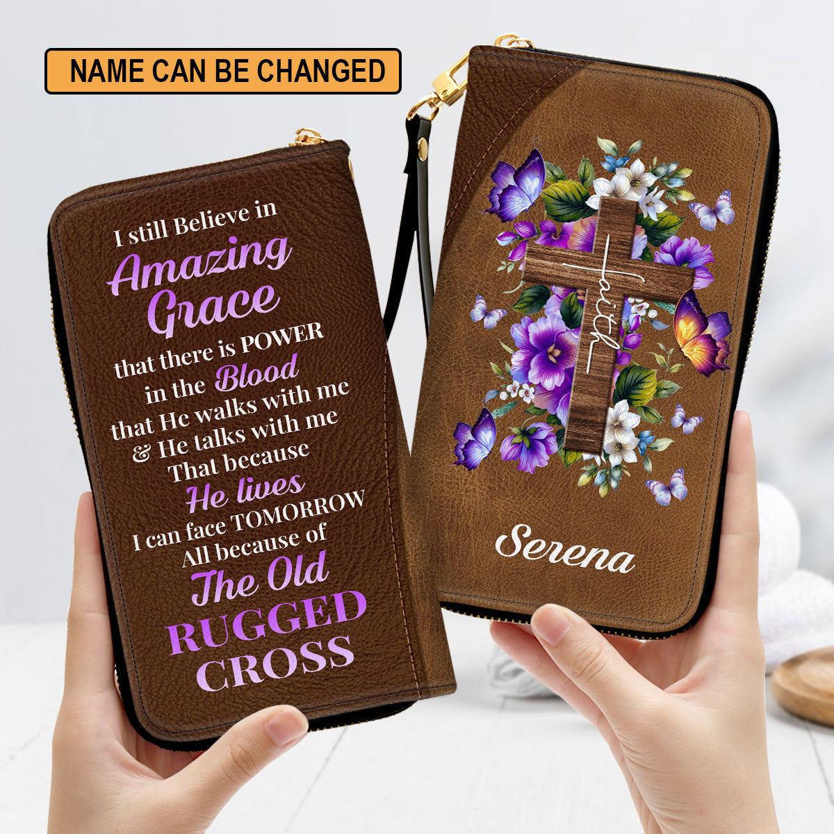 I Still Believe In Amazing Grace Faith Cross And Floral Christ Gifts For Religious Women Clutch Purse For Women - Personalized Name