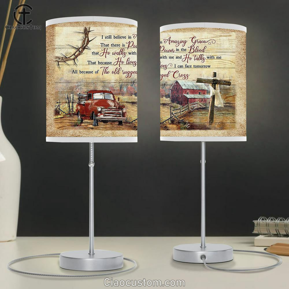 I Still Believe In Amazing Grace Farm Red Truck Wooden Cross Large Table Lamp Art - Christian Room Decor - Religious Room Decor
