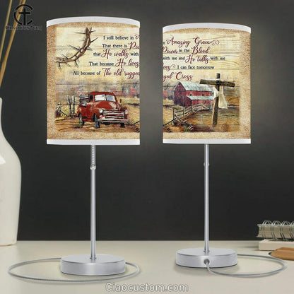 I Still Believe In Amazing Grace Farm Red Truck Wooden Cross Large Table Lamp Art - Christian Room Decor - Religious Room Decor
