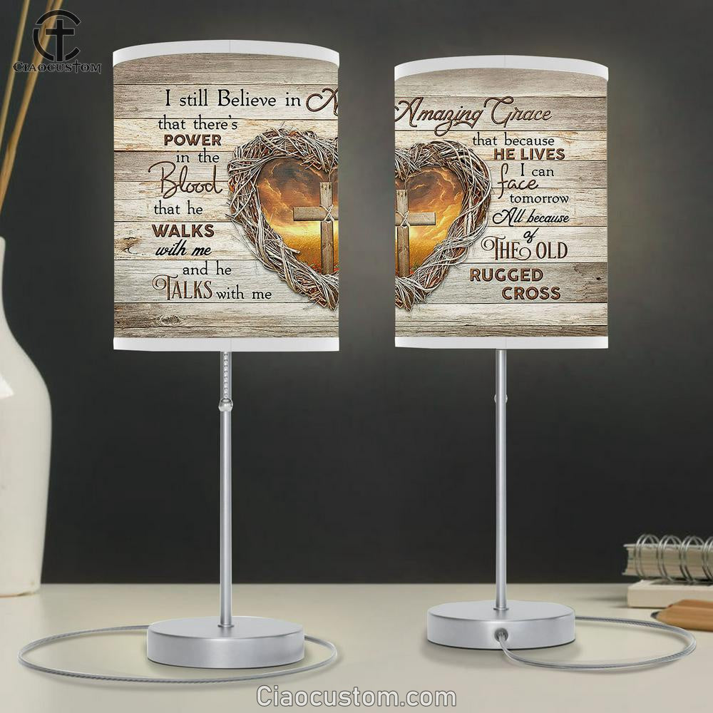 I Still Believe In Amazing Grace Heart Of Thorns Wooden Cross Large Table Lamp Art - Christian Room Decor - Religious Room Decor