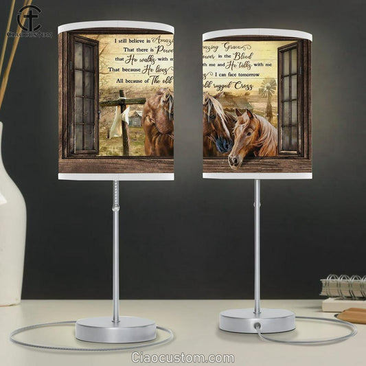I Still Believe In Amazing Grace Horse Table Lamp Prints - Christian Lamp Art - Religious Home Decor