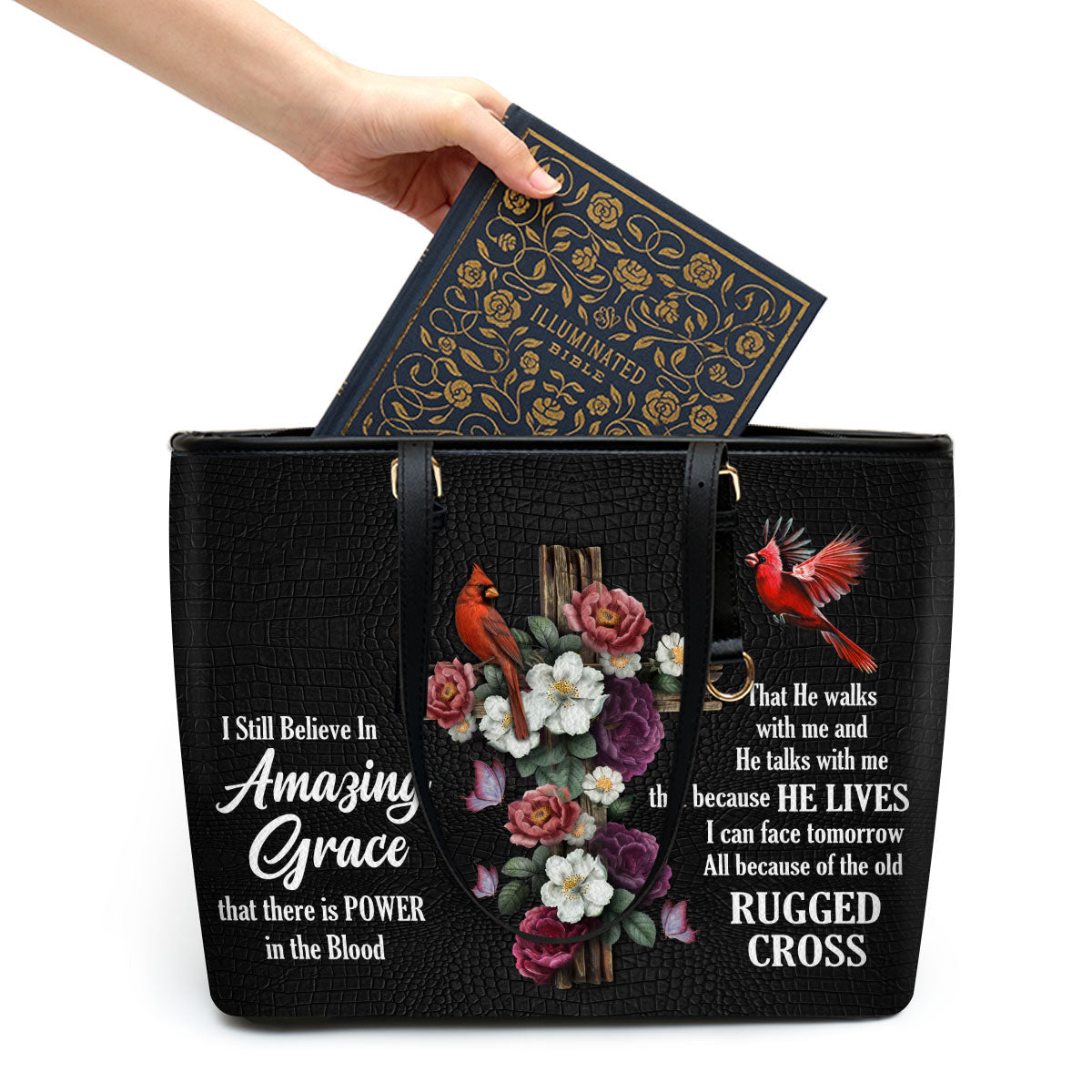 I Still Believe In Amazing Grace Large Leather Tote Bag - Christ Gifts For Religious Women - Best Mother's Day Gifts