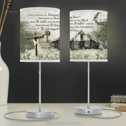 I Still Believe In Amazing Grace Old Barn Countryside Dandelion Field Large Table Lamp Art - Christian Room Decor - Religious Room Decor