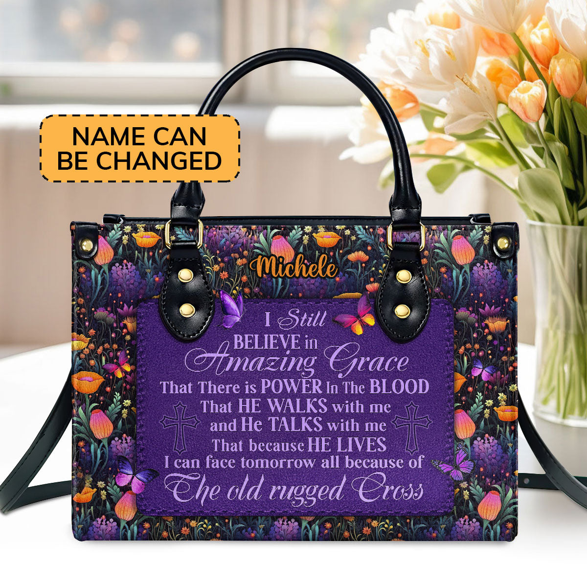 I Still Believe In Amazing Grace  Personalized Leather Handbag With Zipper - Inspirational Gift Christian Ladies