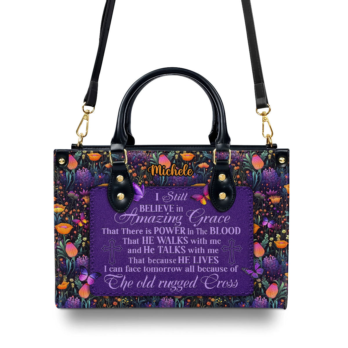I Still Believe In Amazing Grace  Personalized Leather Handbag With Zipper - Inspirational Gift Christian Ladies