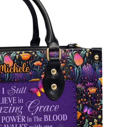 I Still Believe In Amazing Grace  Personalized Leather Handbag With Zipper - Inspirational Gift Christian Ladies