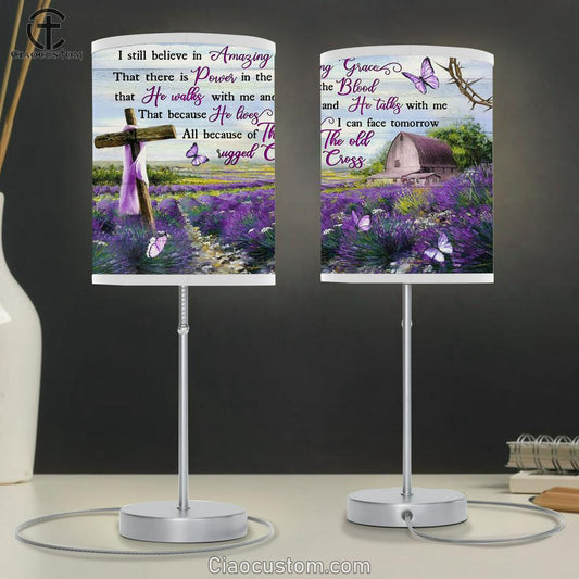 I Still Believe In Amazing Grace Purple Flower Cross Butterfly Large Table Lamp Art - Christian Lamp Art Home Decor