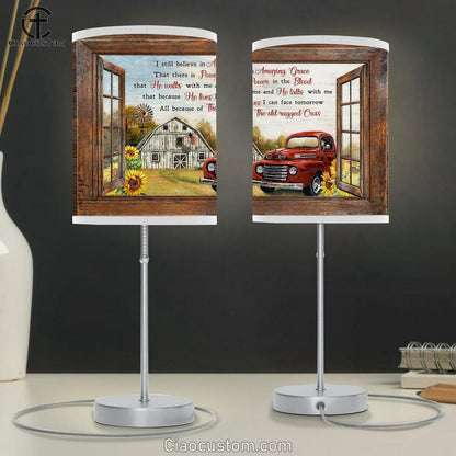 I Still Believe In Amazing Grace Sunflower Farm Red Ladybug Car Large Table Lamp Art - Christian Room Decor - Religious Room Decor