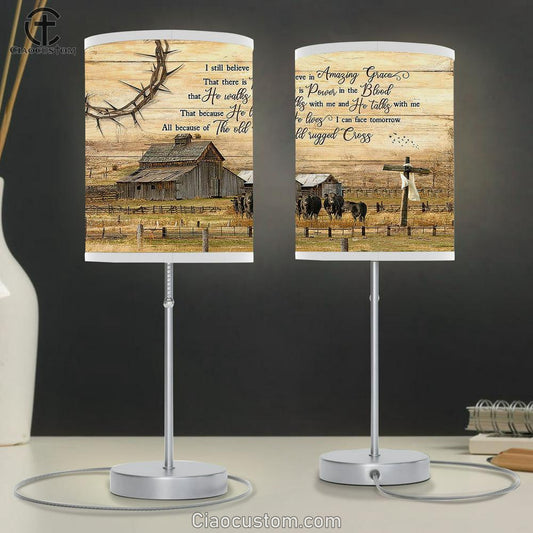 I Still Believe In Amazing Grace Table Lamp - Angus Cows Wooden Cross Lamp Art Table Lamp - Christian Lamp Art - Religious Art