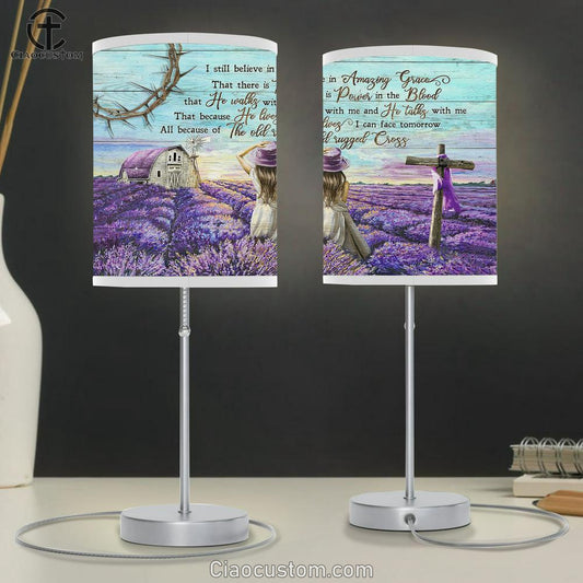 I Still Believe In Amazing Grace Table Lamp - Lavender Field Beautiful Little Girl Large Table Lamp Art - Christian Room Decor