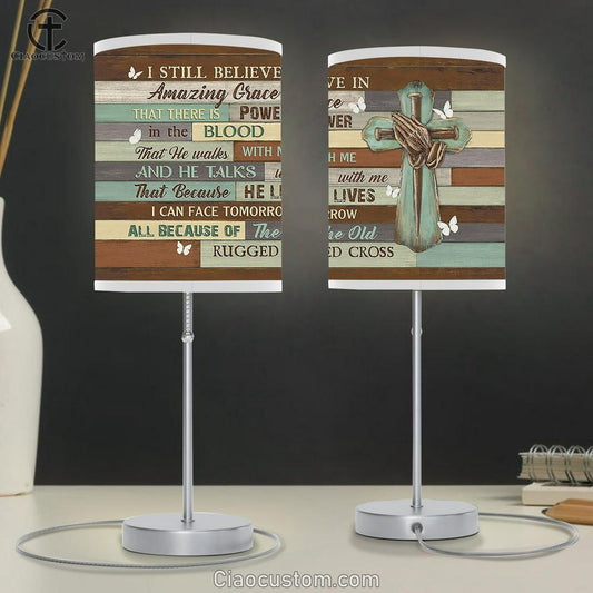 I Still Believe In Amazing Grace Table Lamp - Praying Hands Nail Cross White Butterfly Large Table Lamp Art - Christian Room Decor