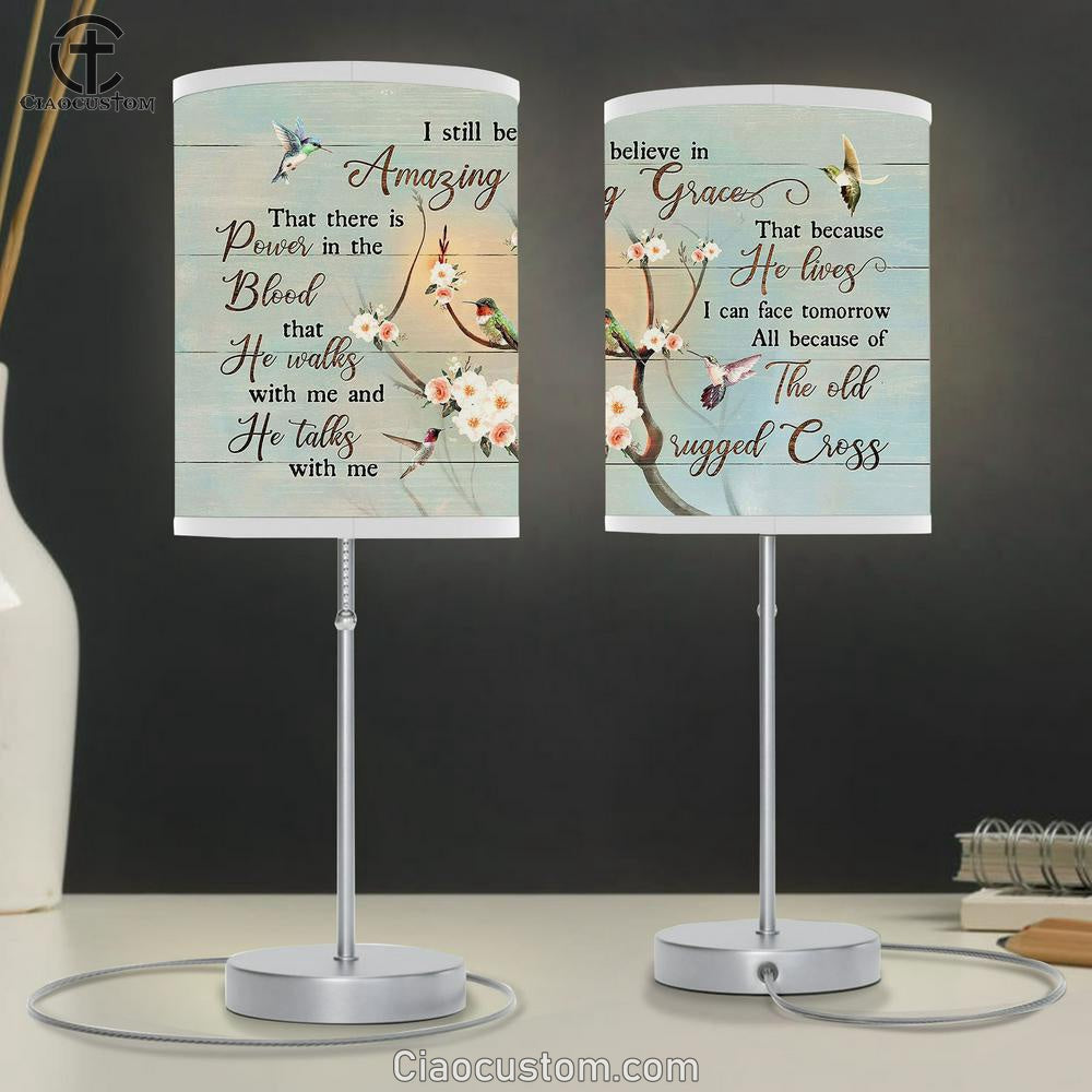 I Still Believe In Grace Apricot Blossom Hummingbird Table Lamp For Bedroom - Bible Verse Table Lamp - Religious Room Decor