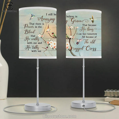I Still Believe In Grace Apricot Blossom Hummingbird Table Lamp For Bedroom - Bible Verse Table Lamp - Religious Room Decor