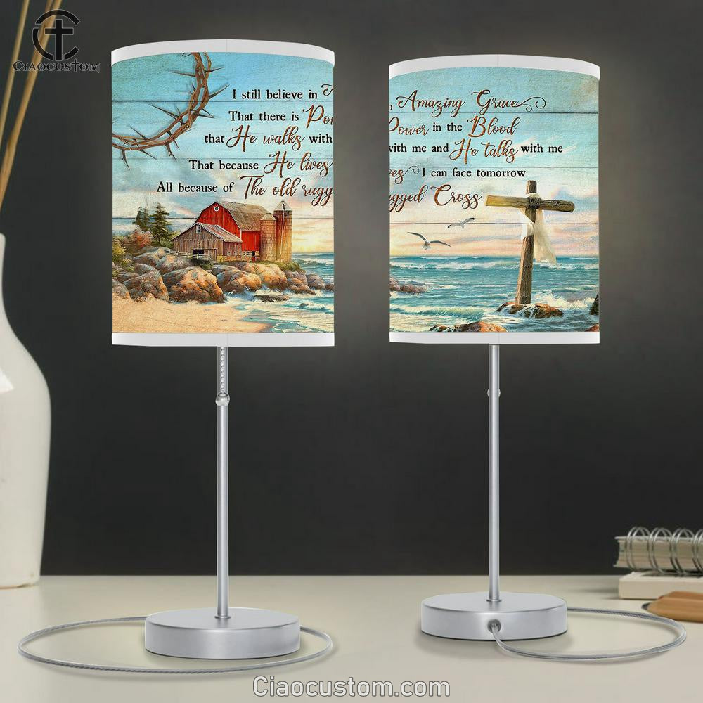 I Still Believe In Grace Beach Blue Ocean Rustic Farmhouse Table Lamp For Bedroom - Bible Verse Table Lamp - Religious Room Decor
