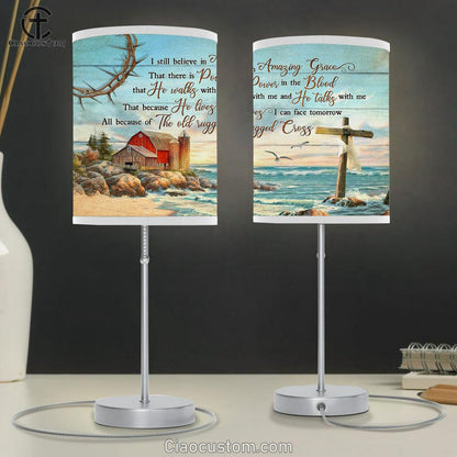 I Still Believe In Grace Beach Blue Ocean Rustic Farmhouse Table Lamp For Bedroom - Bible Verse Table Lamp - Religious Room Decor