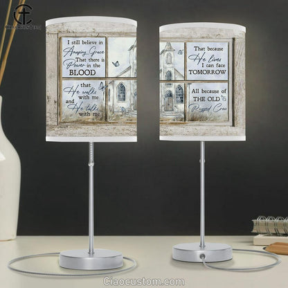 I Still Believe In Grace Church Blue Butterfly Table Lamp Prints - Religious Table Lamp Art - Christian Home Decor