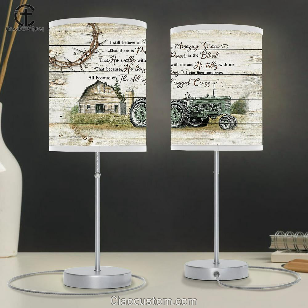 I Still Believe In Grace Farm Tractor Cross Table Lamp For Bedroom - Bible Verse Table Lamp - Religious Room Decor