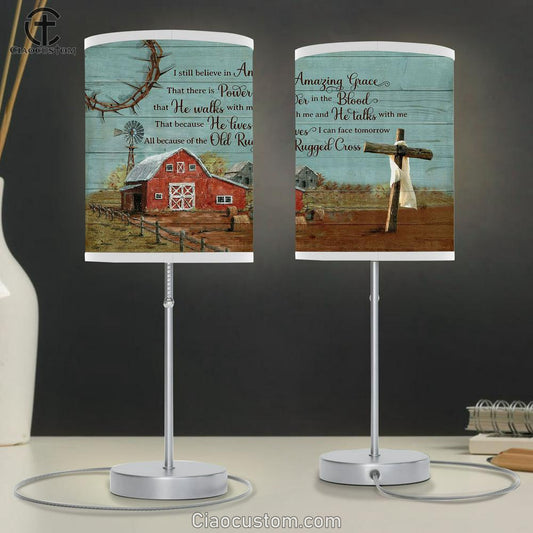 I Still Believe In Grace Old Barn Wooden Cross Table Lamp Prints - Religious Table Lamp Art - Christian Home Decor
