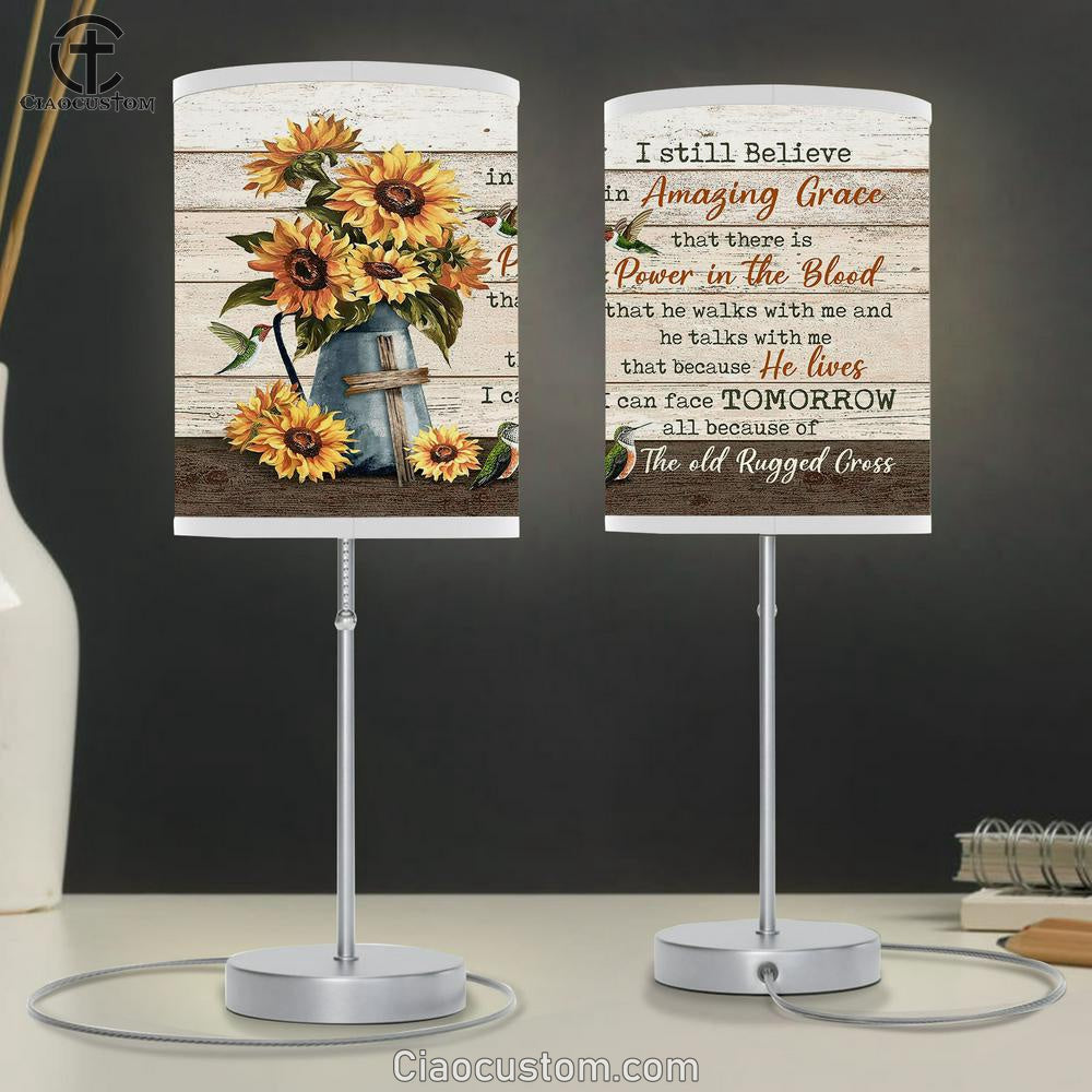 I Still Believe In Grace Sunflower Wooden Cross Table Lamp Prints - Religious Table Lamp Art - Christian Home Decor