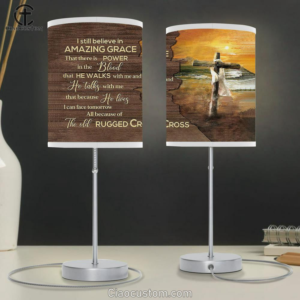 I Still Believe In Grace Sunset On The Beach Wooden Cross Table Lamp Prints - Religious Table Lamp Art - Christian Home Decor