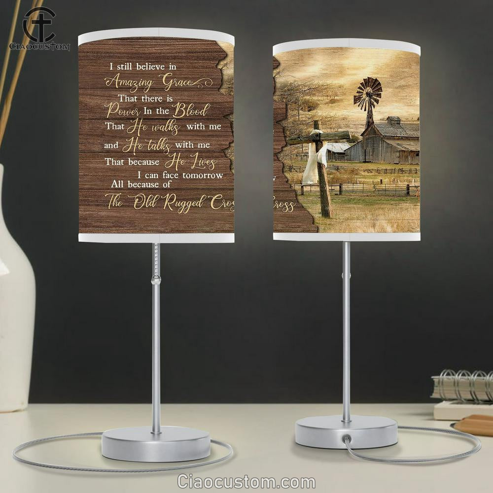 I Still Believe In Grace Tranquil Farm Wooden Cross Table Lamp Prints - Religious Table Lamp Art - Christian Home Decor