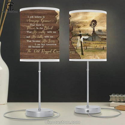 I Still Believe In Grace Tranquil Farm Wooden Cross Table Lamp Prints - Religious Table Lamp Art - Christian Home Decor