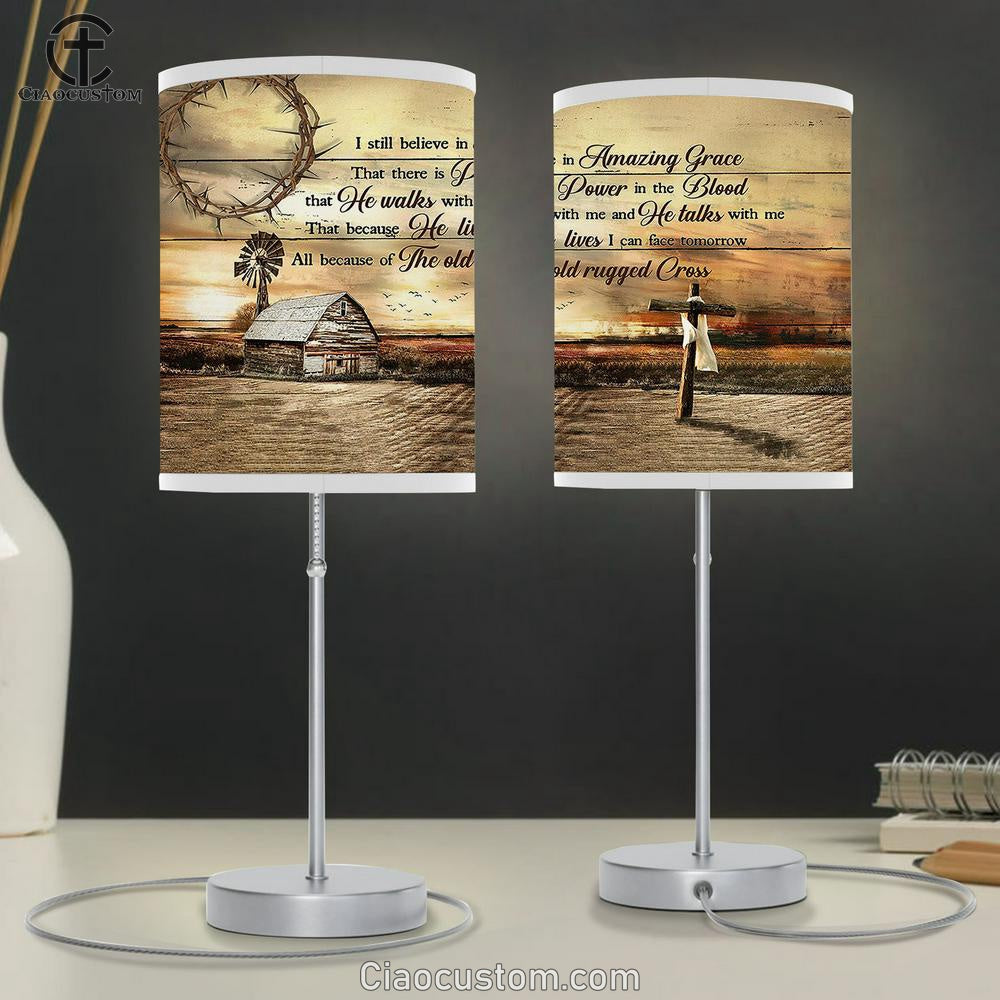 I Still Believe In Grace Wooden Cross Farm Sunset Table Lamp Art - Bible Verse Lamp Art - Room Decor Christian